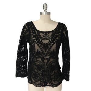 Vintage Y2K Express Black Lace Top Size XS Whimsygoth Whimsical Fairycore